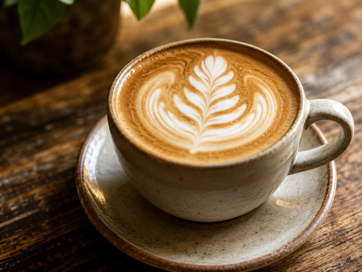 Latte with latte art served at a local Woodbury coffee shop