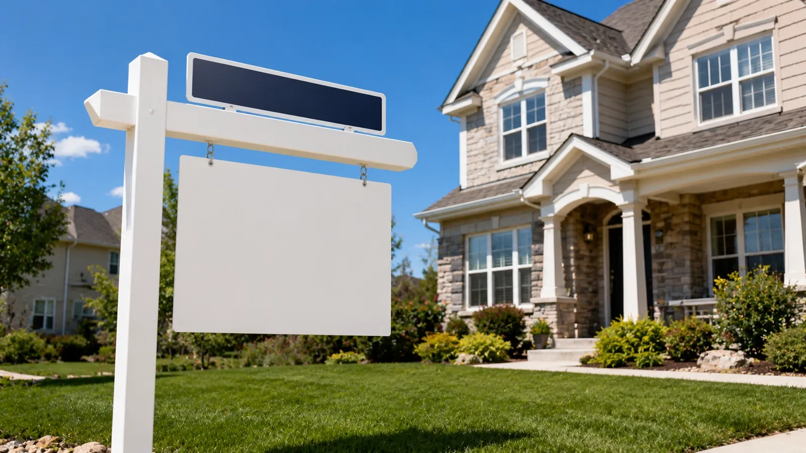 A 'Sold' real estate sign in front of a suburban home on a clear day