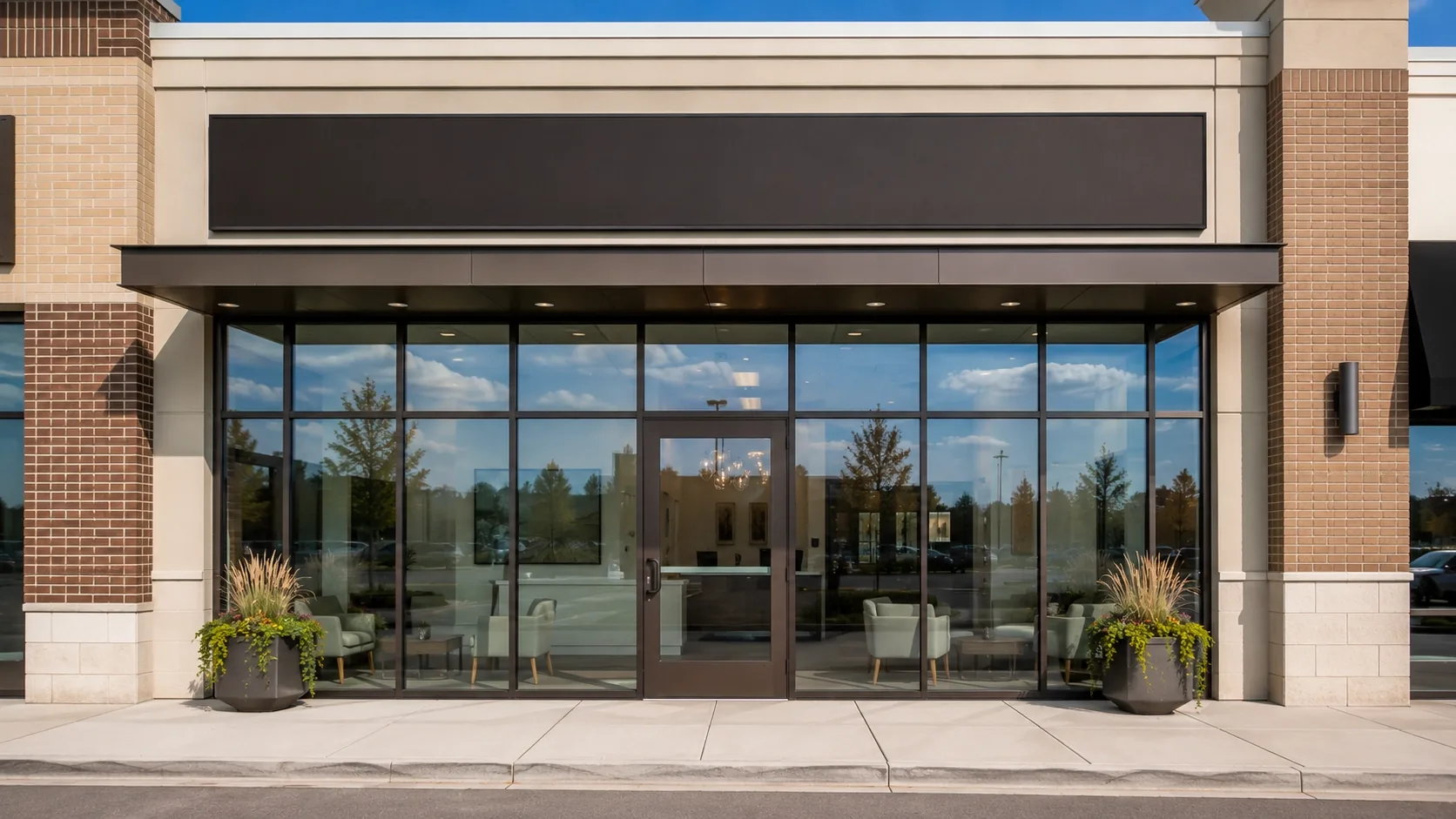 Exterior of a dental clinic in a suburban retail building in Woodbury, Minnesota