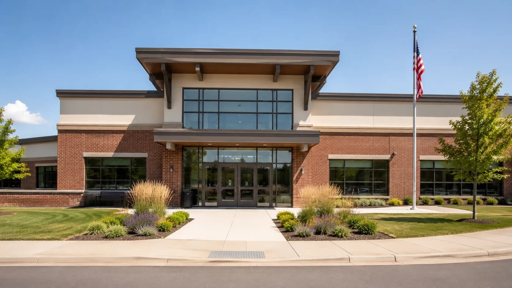 Exterior of a community YMCA fitness and aquatics center in Woodbury, Minnesota